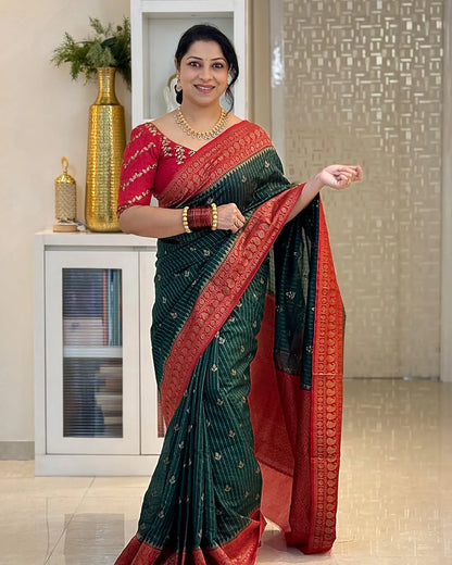 Delightful Red Soft Silk Saree With Designer Blouse Peice