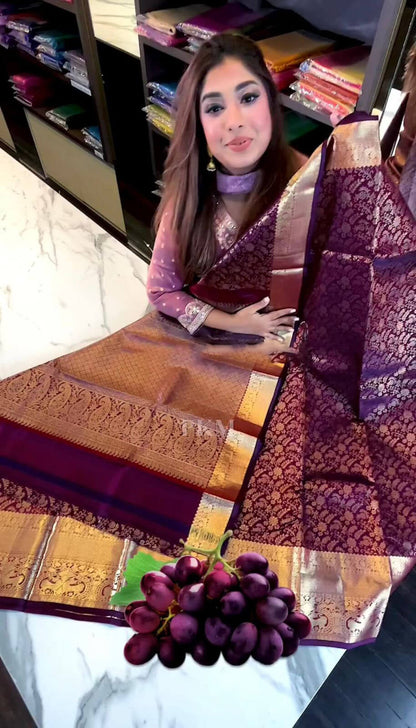 Irresistible Purple Soft Banarasi Silk Saree With Beautiful Blouse Piece