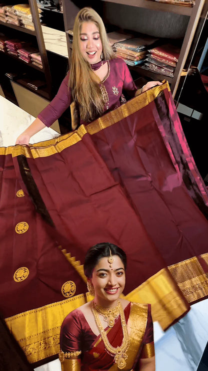 Gorgeous Maroon Soft Banarasi Silk Saree With Tremendous Blouse Piece