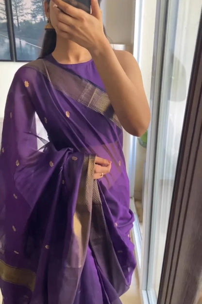 Prepossessing Purple Cotton Silk Saree With Beautiful Blouse Piece