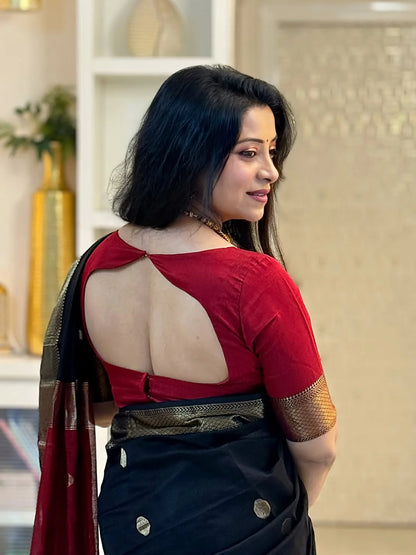 Divine Black Cotton Silk Saree With Stunning Blouse Piece