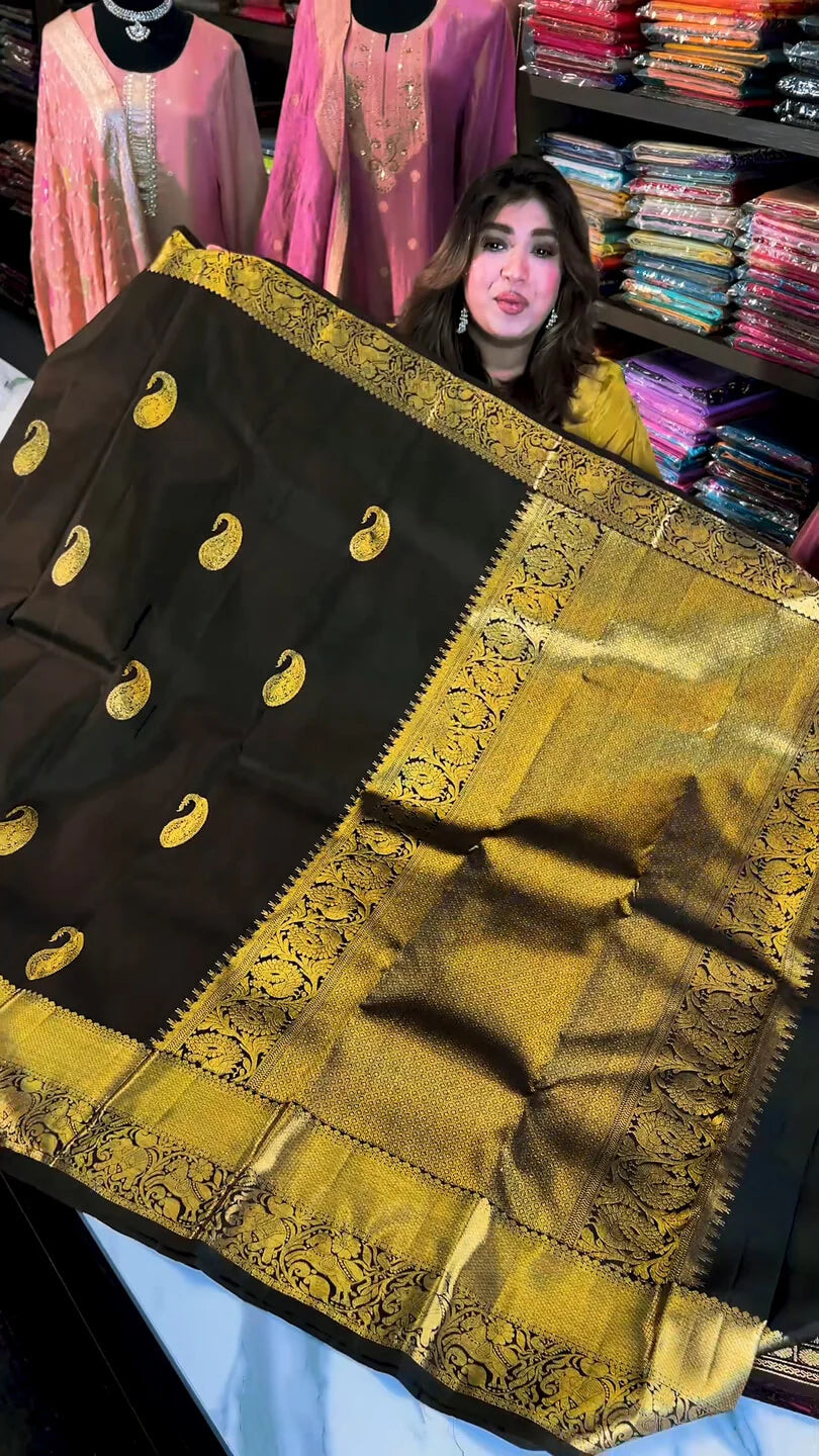 Ravishing Black Soft Banarasi Silk Saree With Glowing Blouse Piece