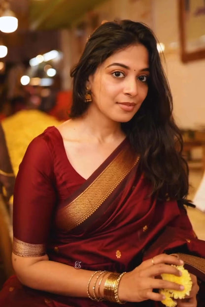 Graceful Maroon Soft Silk Saree With Classic Blouse Piece