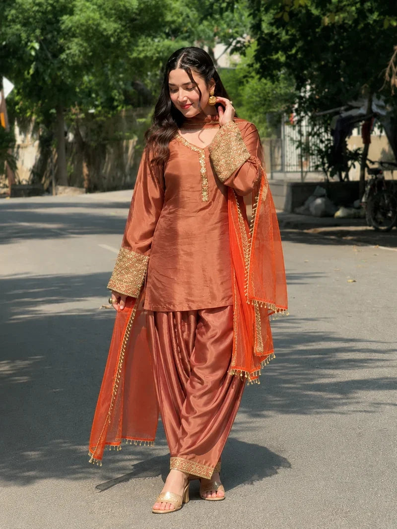 Amani Rust Embroidered Suit Set