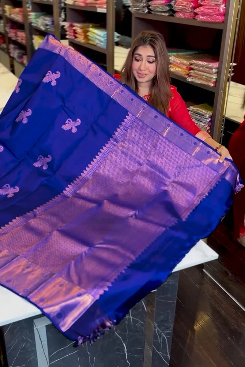 Good-looking Royal Blue Soft Banarasi Silk Saree With Inimitable Blouse Piece