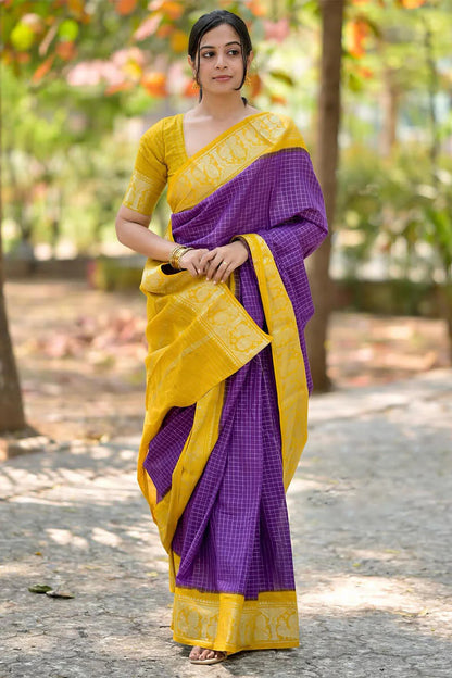 Stunning Purple Soft Silk Saree With Lovely Blouse Piece