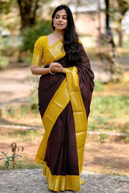 Gorgeous Brown Soft Silk Saree With Lovely Blouse Piece