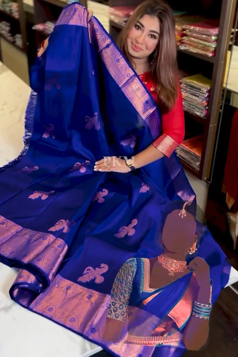 Good-looking Royal Blue Soft Banarasi Silk Saree With Inimitable Blouse Piece