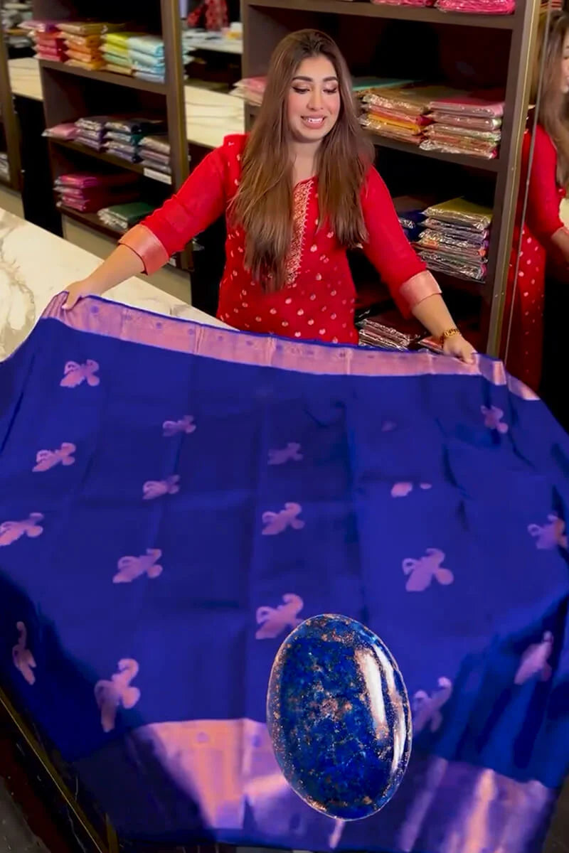 Good-looking Royal Blue Soft Banarasi Silk Saree With Inimitable Blouse Piece