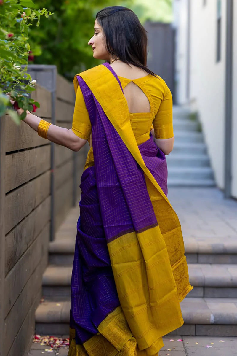 Ravishing Purple Soft Silk Saree With Lovely Blouse Piece