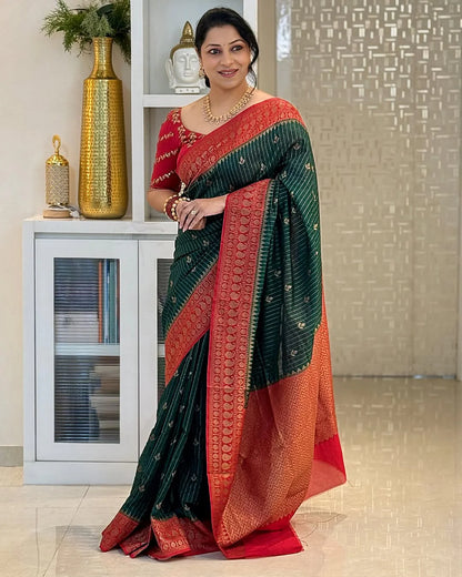 Delightful Red Soft Silk Saree With Designer Blouse Peice