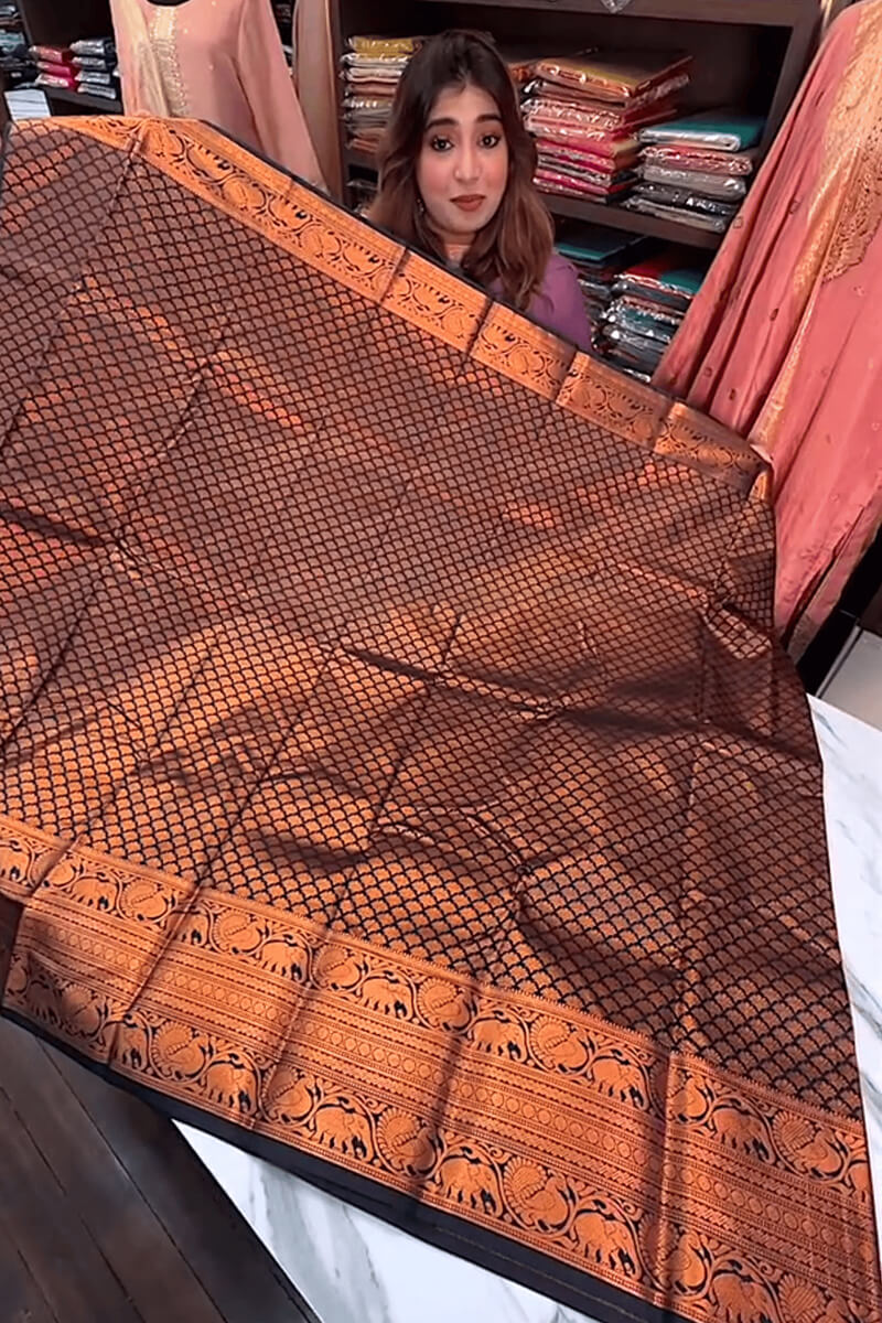 Winsome Navy Blue Soft Banarasi Silk Saree With Unique Blouse Piece