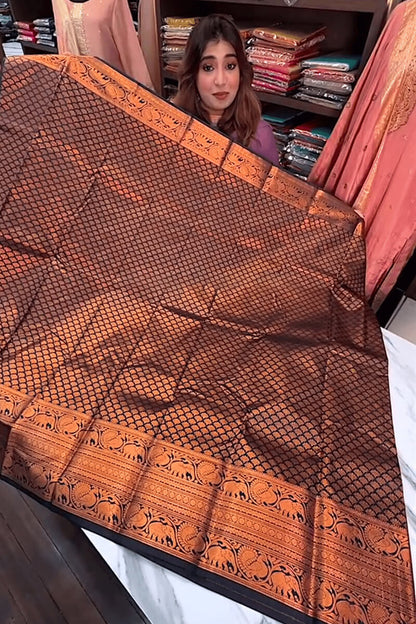 Winsome Navy Blue Soft Banarasi Silk Saree With Unique Blouse Piece