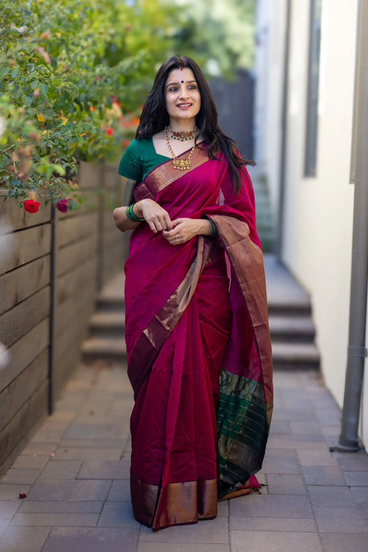 Glamorous Dark Pink Soft Silk Saree With Stunning Blouse Piece
