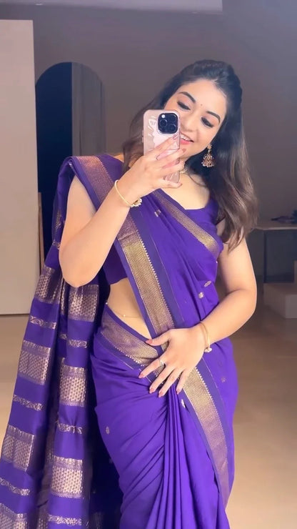 Irresistible Purple Soft Silk Saree With Classic Blouse Piece