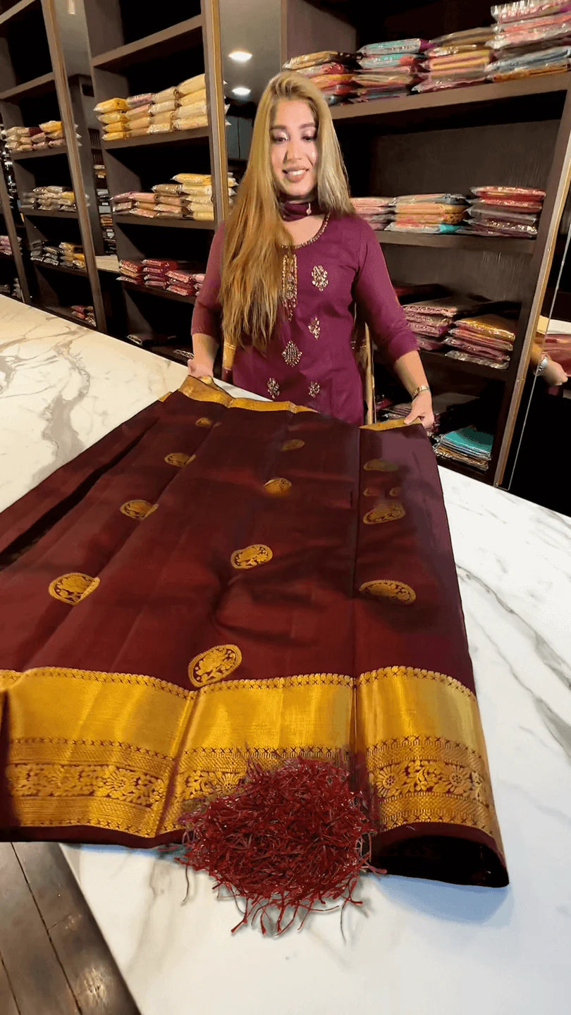 Gorgeous Maroon Soft Banarasi Silk Saree With Tremendous Blouse Piece