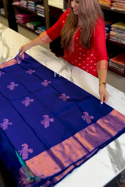 Good-looking Royal Blue Soft Banarasi Silk Saree With Inimitable Blouse Piece