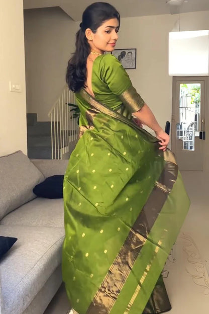 Charming Green Cotton Silk Saree With Beautiful Blouse Piece