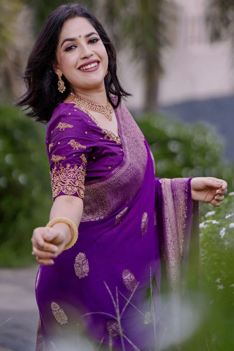 Ravishing Purple Soft Silk Saree With abundant Blouse Piece