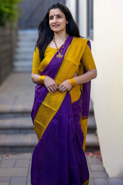 Ravishing Purple Soft Silk Saree With Lovely Blouse Piece