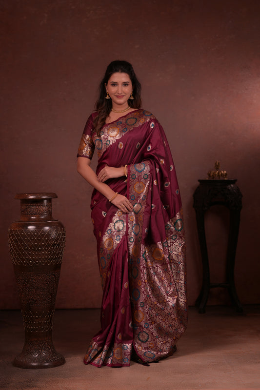 Classic Soft Silk Saree With Zari Weaving & tassels