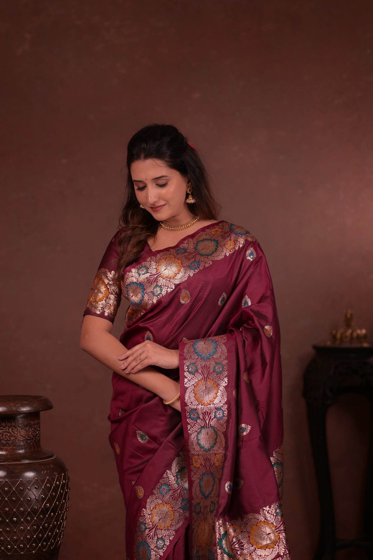 Classic Soft Silk Saree With Zari Weaving & tassels