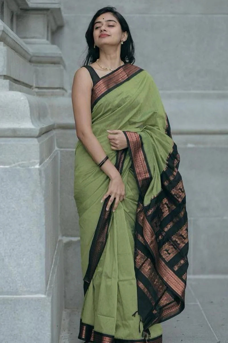 Good-looking Pista Soft Silk Saree With Unique Blouse Piece