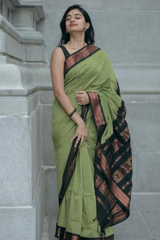 Good-looking Pista Soft Silk Saree With Unique Blouse Piece
