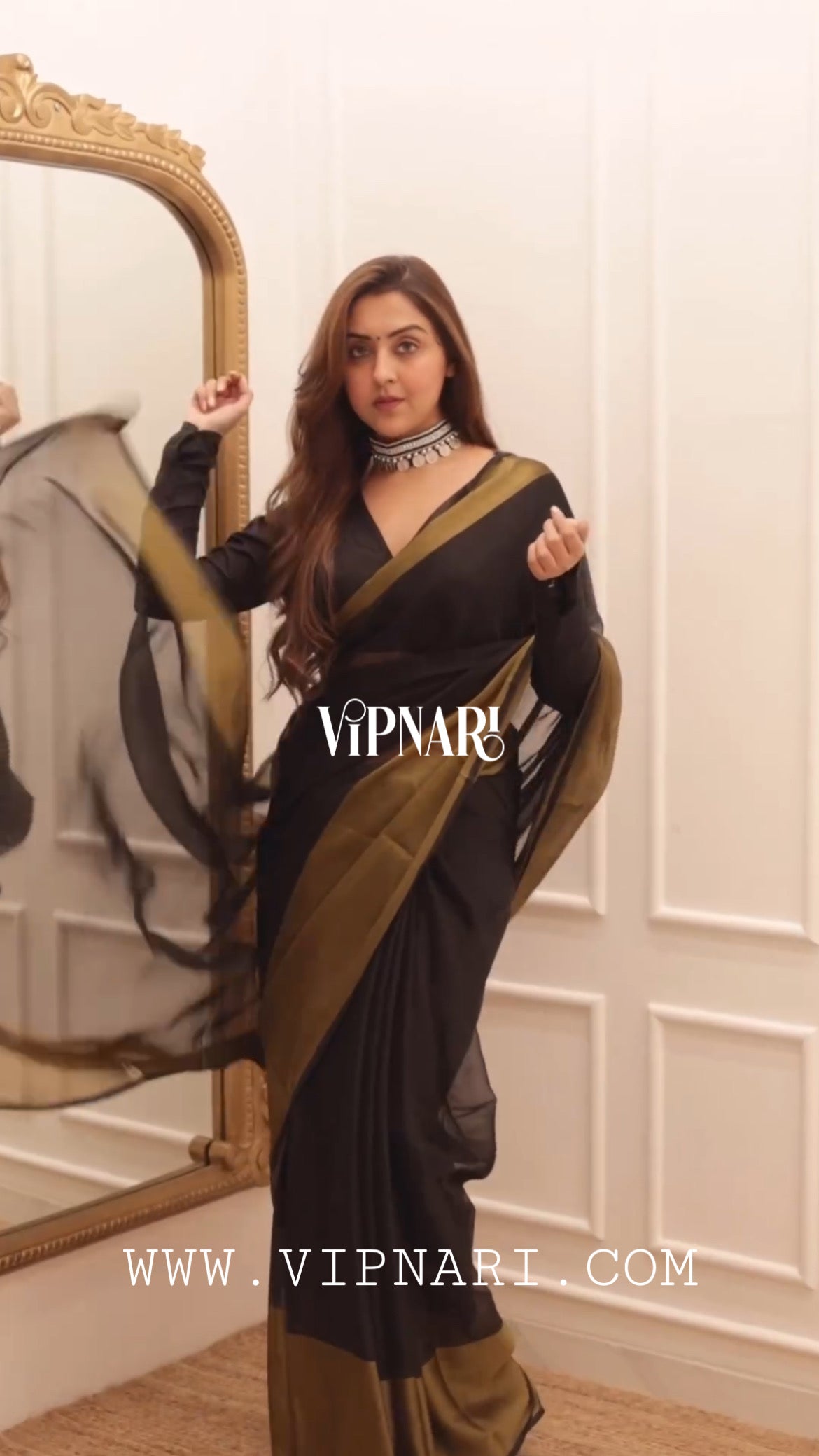 1-min Ready To Wear Saree Black In Premium Chiffon Silk With Zari Patta