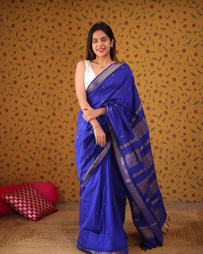 Elegant Royal Blue Soft Silk Saree With Classic Blouse Piece