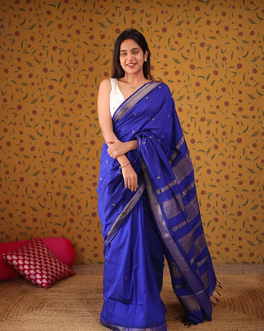 Elegant Royal Blue Soft Silk Saree With Classic Blouse Piece