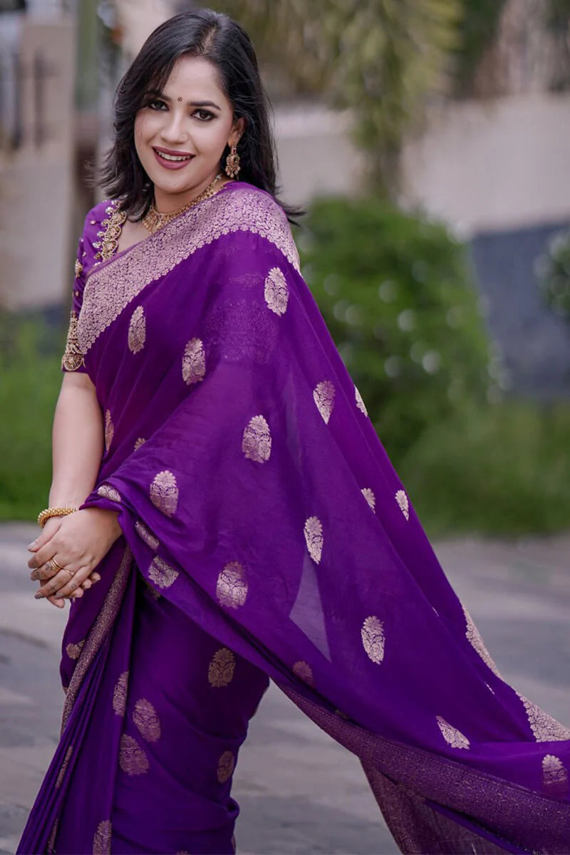 Ravishing Purple Soft Silk Saree With abundant Blouse Piece