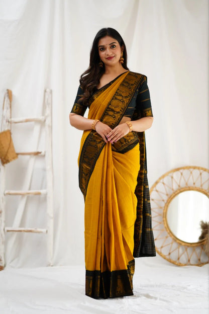 Very Stunning Mustard Soft Silk Saree with Engaging Blouse Piece