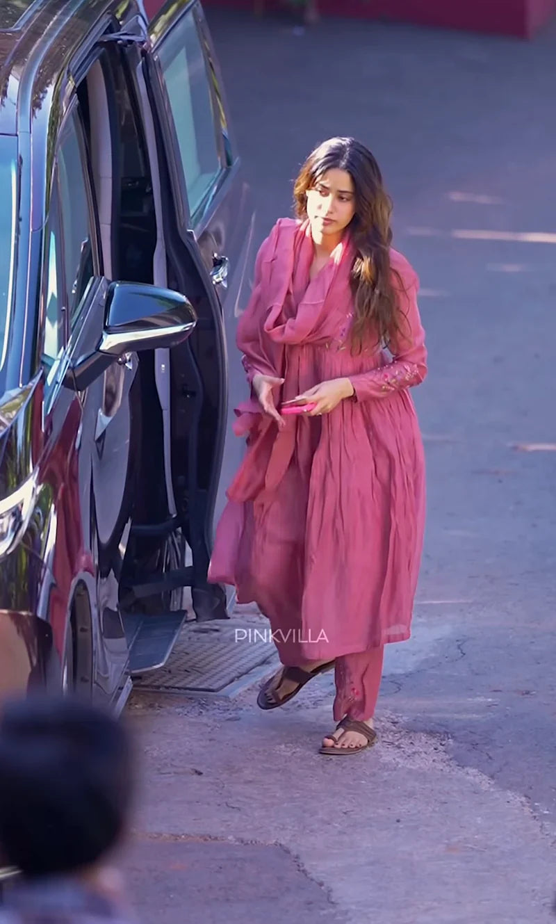 Elegant Pink Floral embroidery Anarkali Style suit Set