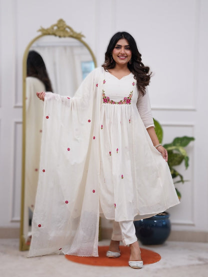 Elegant Chanderi Silk Embroidery Suit Set