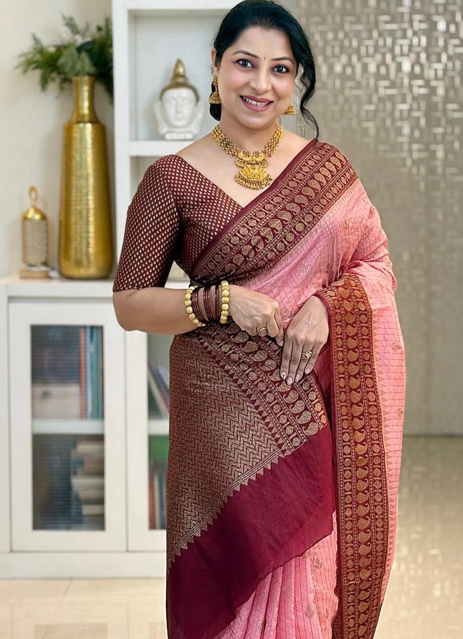 Delightful Pink Soft Silk Saree With Designer Blouse Peice