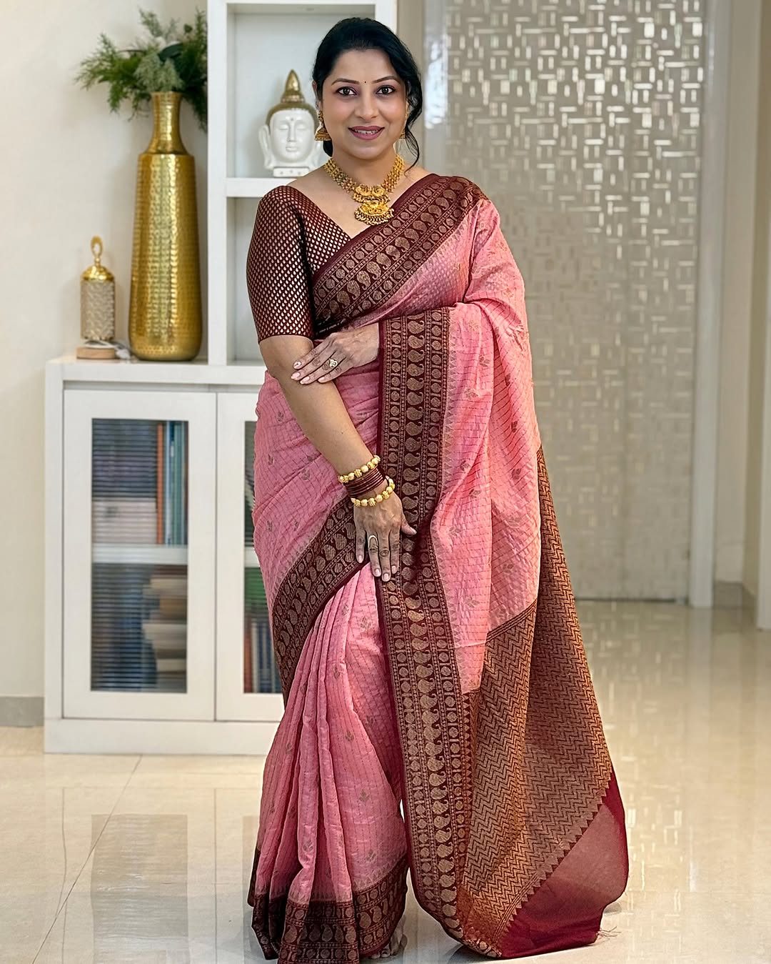 Delightful Pink Soft Silk Saree With Designer Blouse Peice