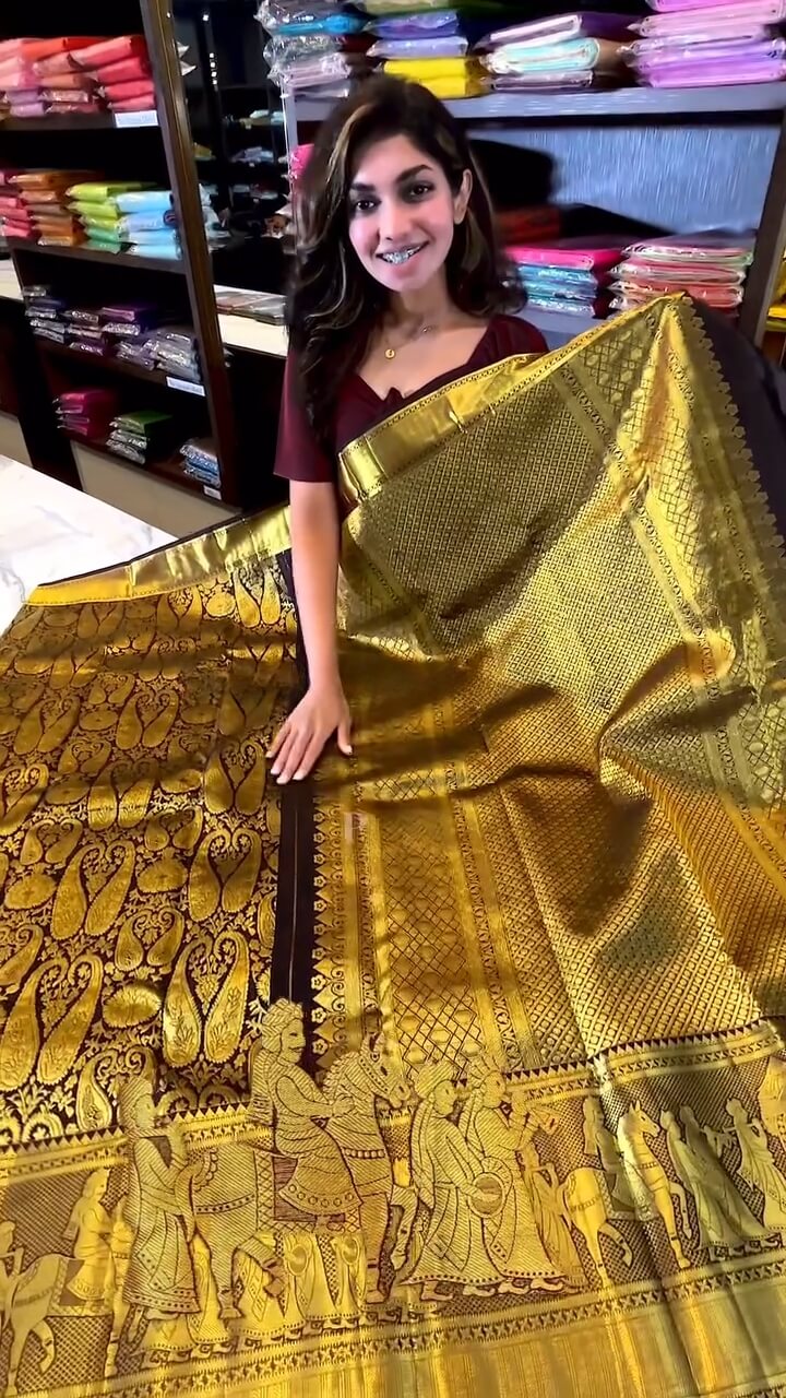 Elegant Brown Soft Banarasi Silk Saree With Beautiful Blouse Piece