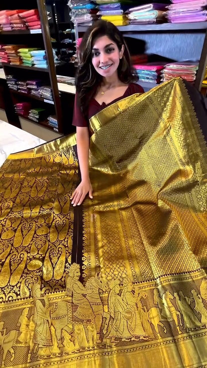Elegant Brown Soft Banarasi Silk Saree With Beautiful Blouse Piece