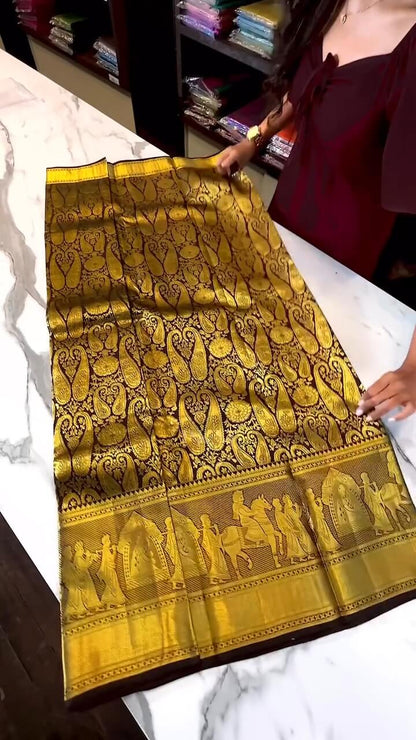 Elegant Brown Soft Banarasi Silk Saree With Beautiful Blouse Piece