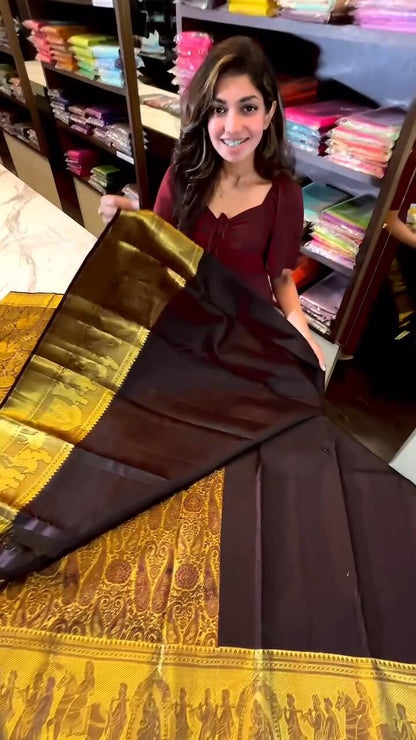 Elegant Brown Soft Banarasi Silk Saree With Beautiful Blouse Piece