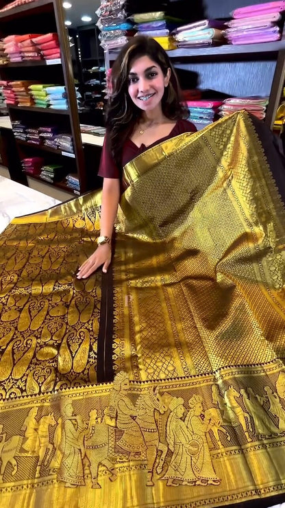 Elegant Brown Soft Banarasi Silk Saree With Beautiful Blouse Piece