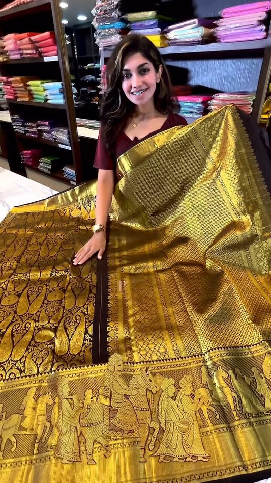 Elegant Brown Soft Banarasi Silk Saree With Beautiful Blouse Piece