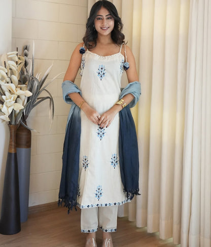 Azure Flora Embroidered Suit Set