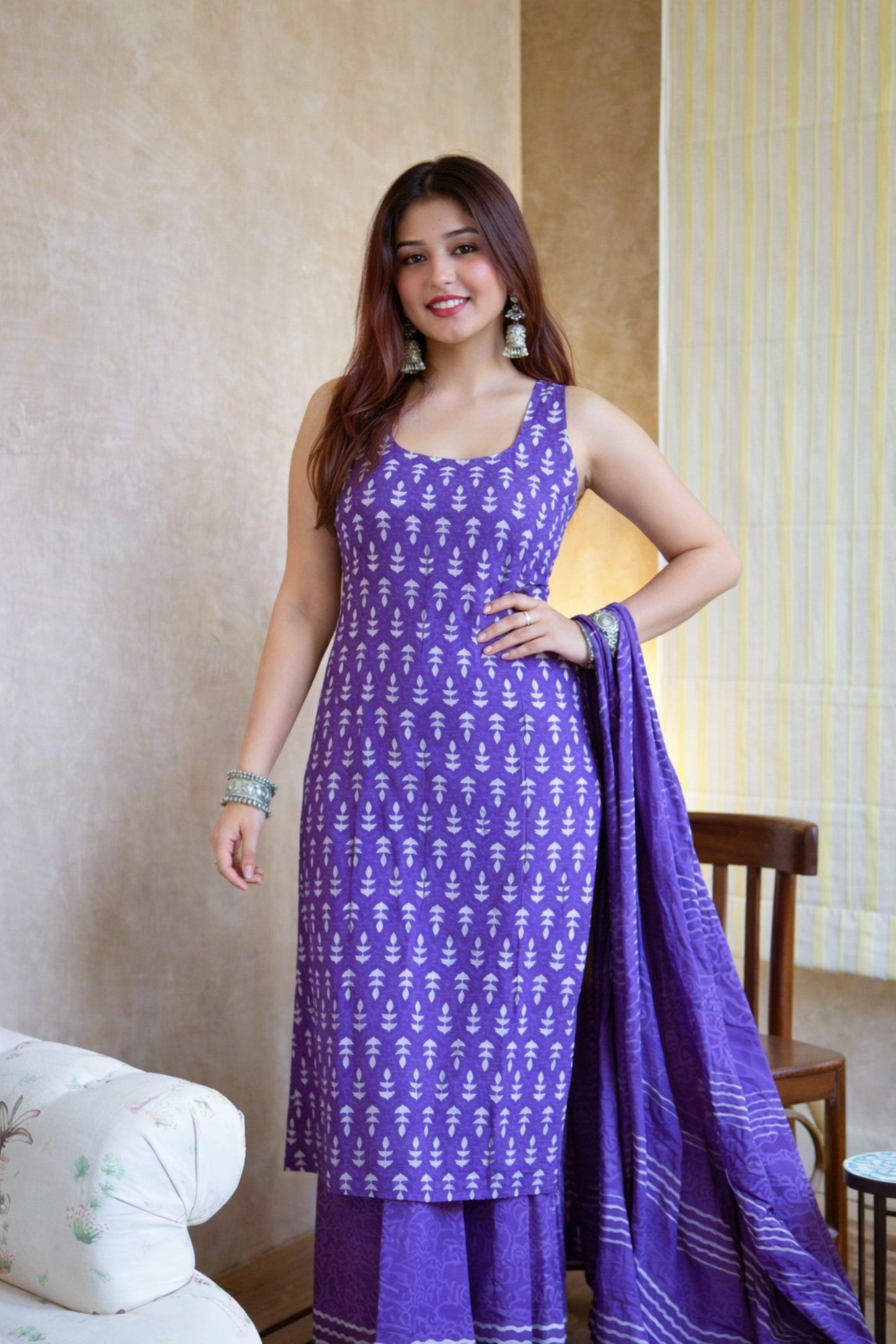 Ziya Purple Handblock Printed Suit Set