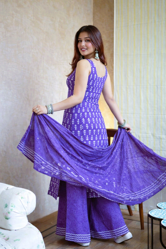 Ziya Purple Handblock Printed Suit Set