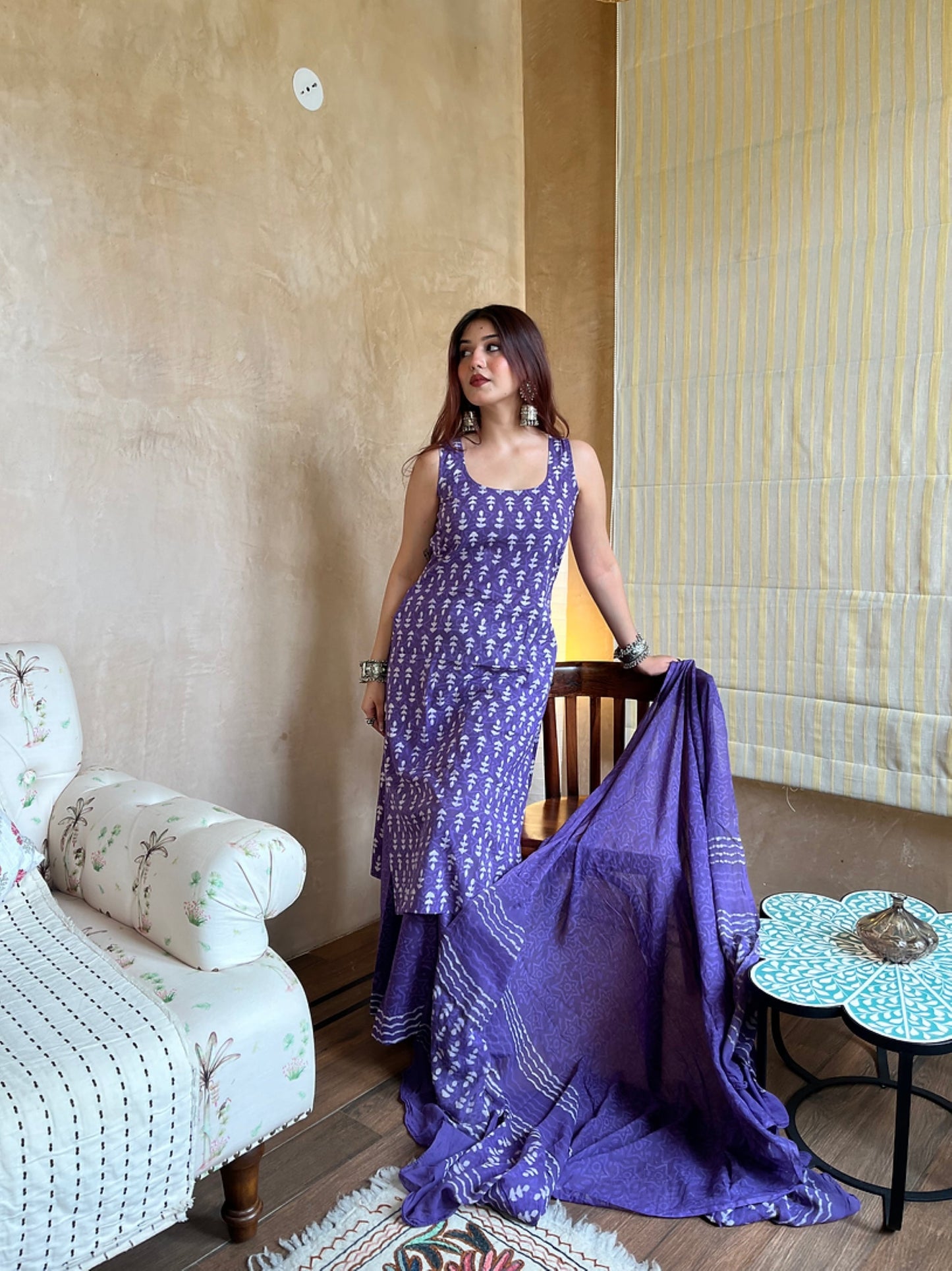 Ziya Purple Handblock Printed Suit Set