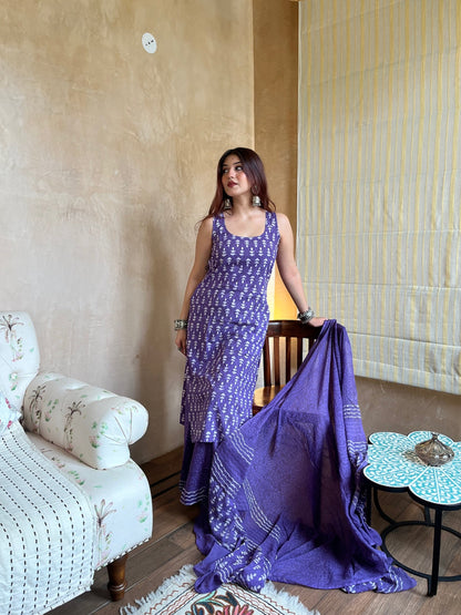 Ziya Purple Handblock Printed Suit Set