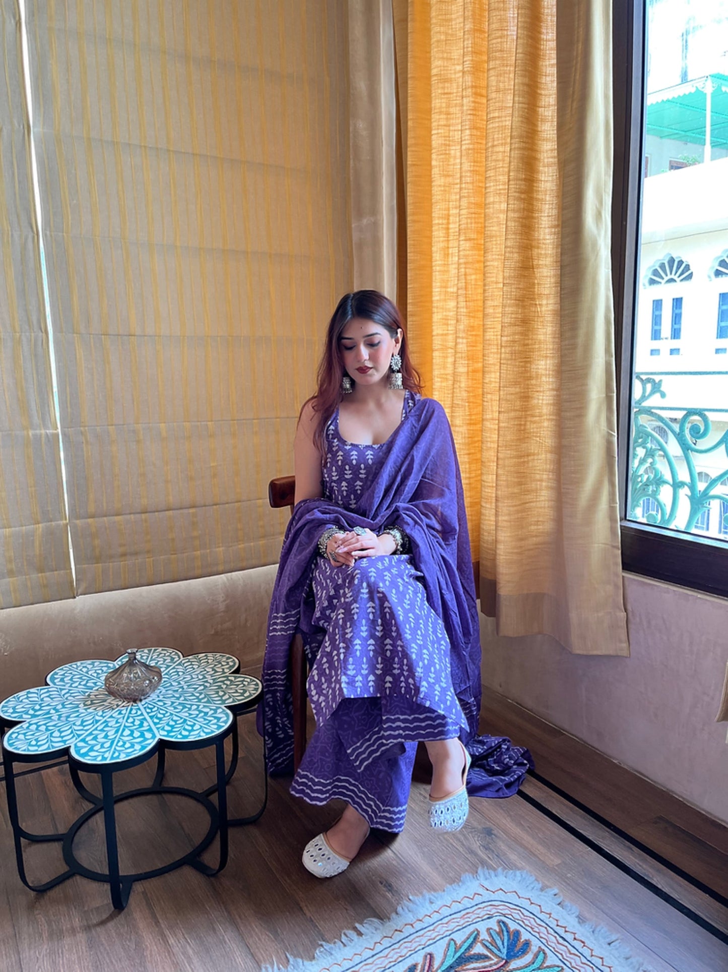Ziya Purple Handblock Printed Suit Set
