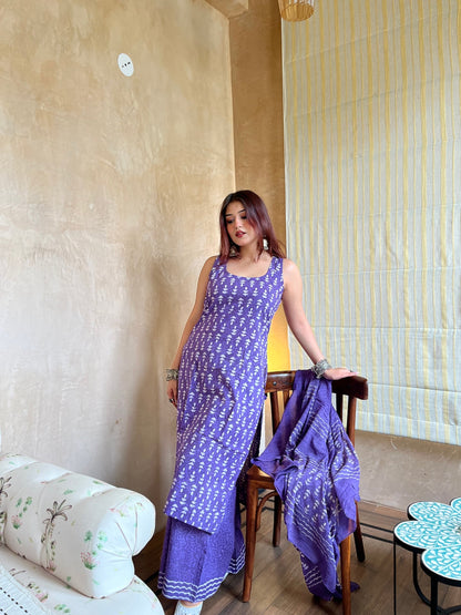 Ziya Purple Handblock Printed Suit Set